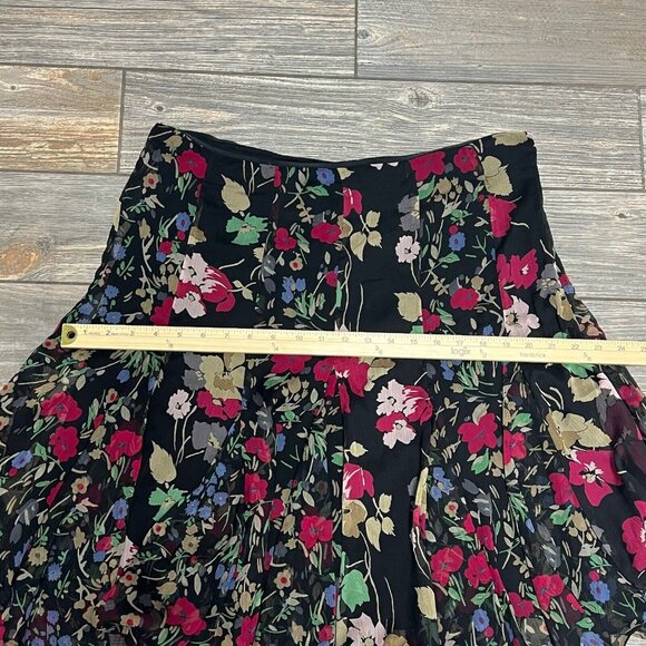 Lauren Ralph Lauren Ruffled Floral Georgette Skirt Size 12 Black Multi Floral - Picture 11 of 15
